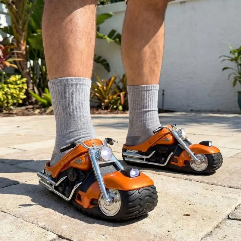 Biker-Inspired Motorcycle Beach Slides – Durable Resin Slip-On Summer Sandals