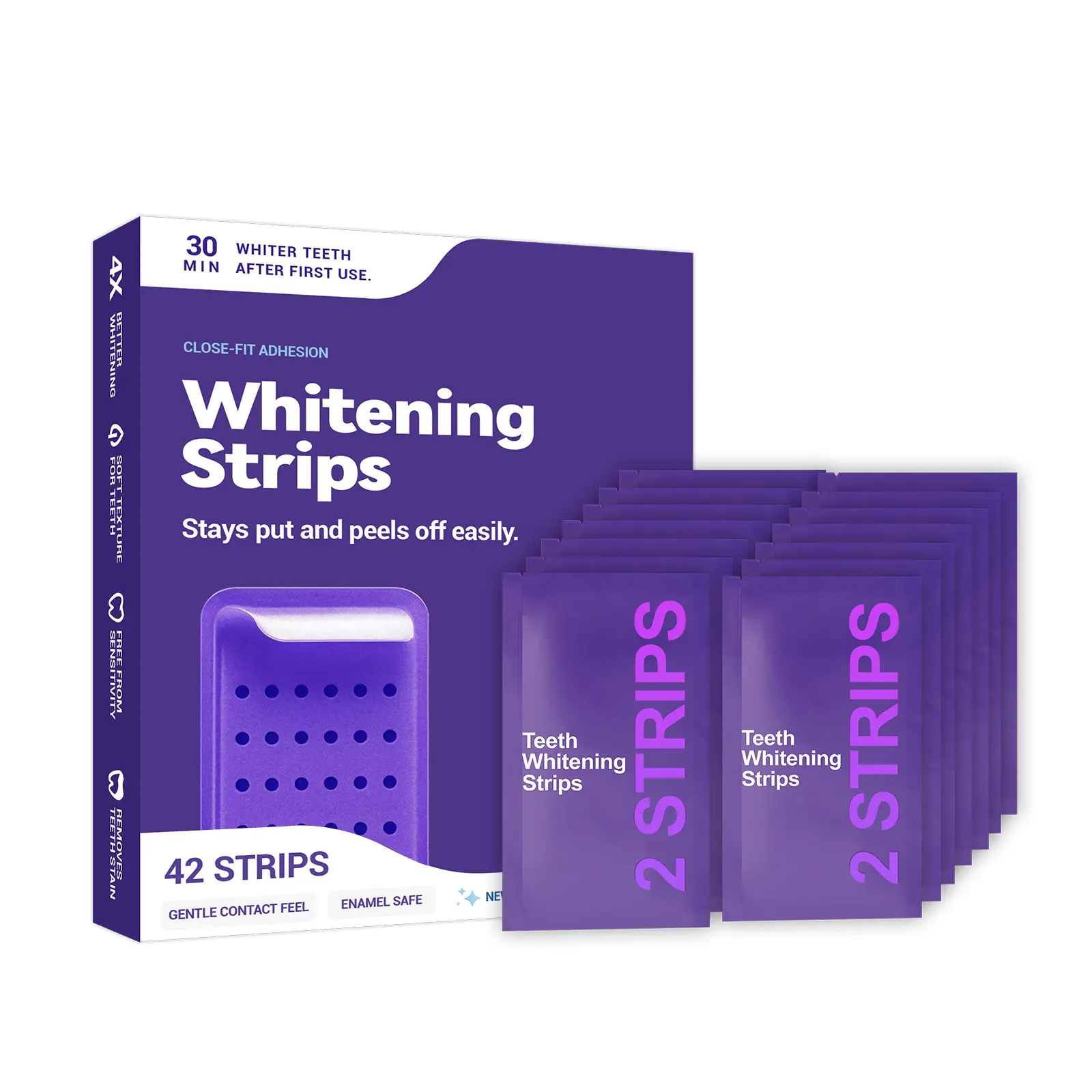 Advanced Purple Teeth Whitening Gel Strips (21 Pcs/Box) – Instant Color-Correcting & Daily Brightening Oral Care