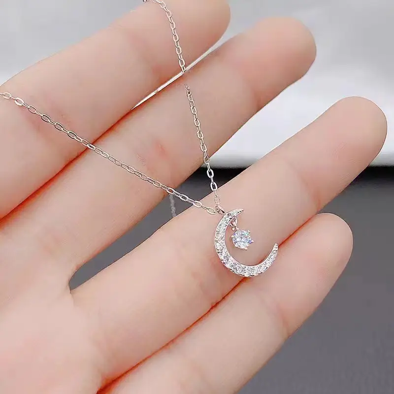 Dainty Celestial Crescent Moon & Star Pendant Necklace - Sparkly Cubic Zirconia Clavicle Chain for Women