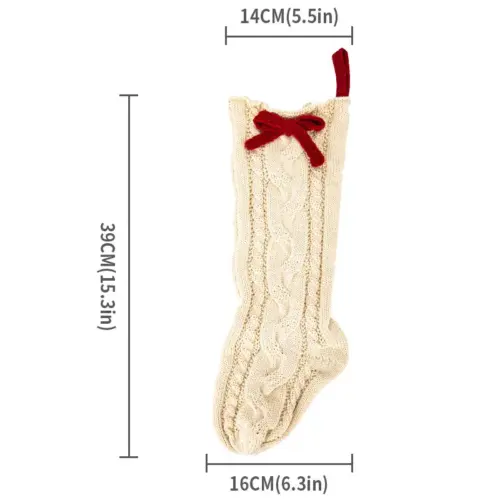 Cozy Apricot Cable-Knit Wool Christmas Stocking – Elegant Holiday Mantle & Tree Decor (16 x 39 cm)