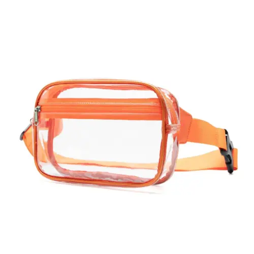 Waterproof Clear PVC Crossbody Waist Bag – Portable Travel Makeup & Toiletry Organizer (Orange Red)