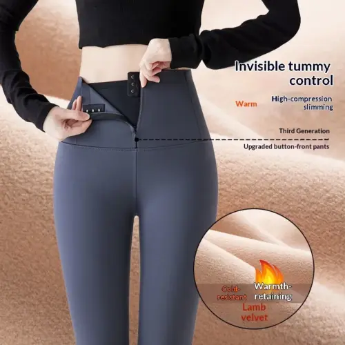 Womens Autumnwinter Fleece-lined Shark Pants With Zipper Tummy-control And Butt-lifting Design For Outerwear