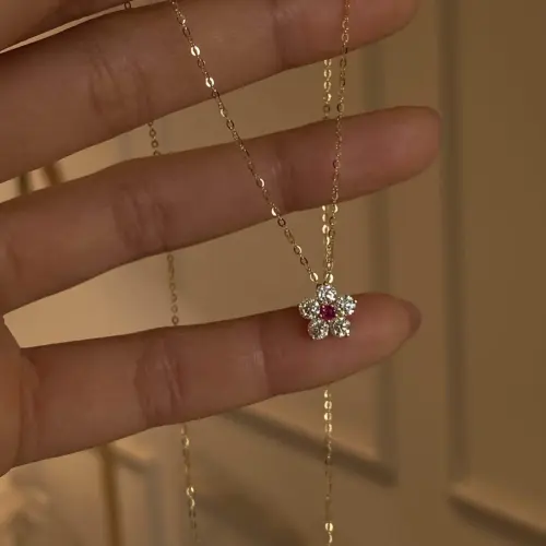 Dainty Plum Blossom Pendant Necklace – Sparkling AAA Cubic Zirconia Floral Clavicle Chain for Women