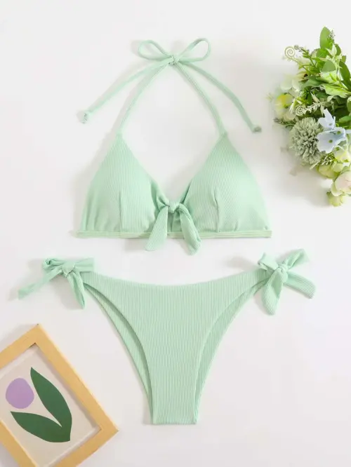 Women's Cutout Halter Bikini Set - Sexy Solid Färg Two-Piece Swimsuit