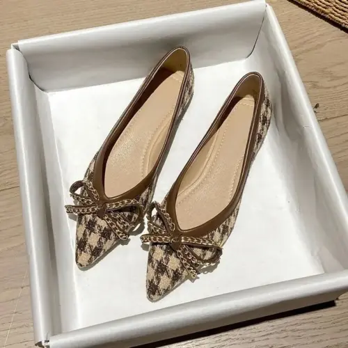 Classic Houndstooth Pointed-Toe Slip-On Pumps - Chic Low-Cut Everyday Dress Shoes
