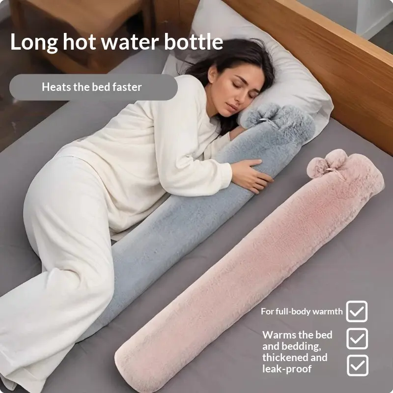 75cm Extra-Long Hot Water Bottle with Ultra-Soft Plush Cover – Full Body Warmth & Pain Relief