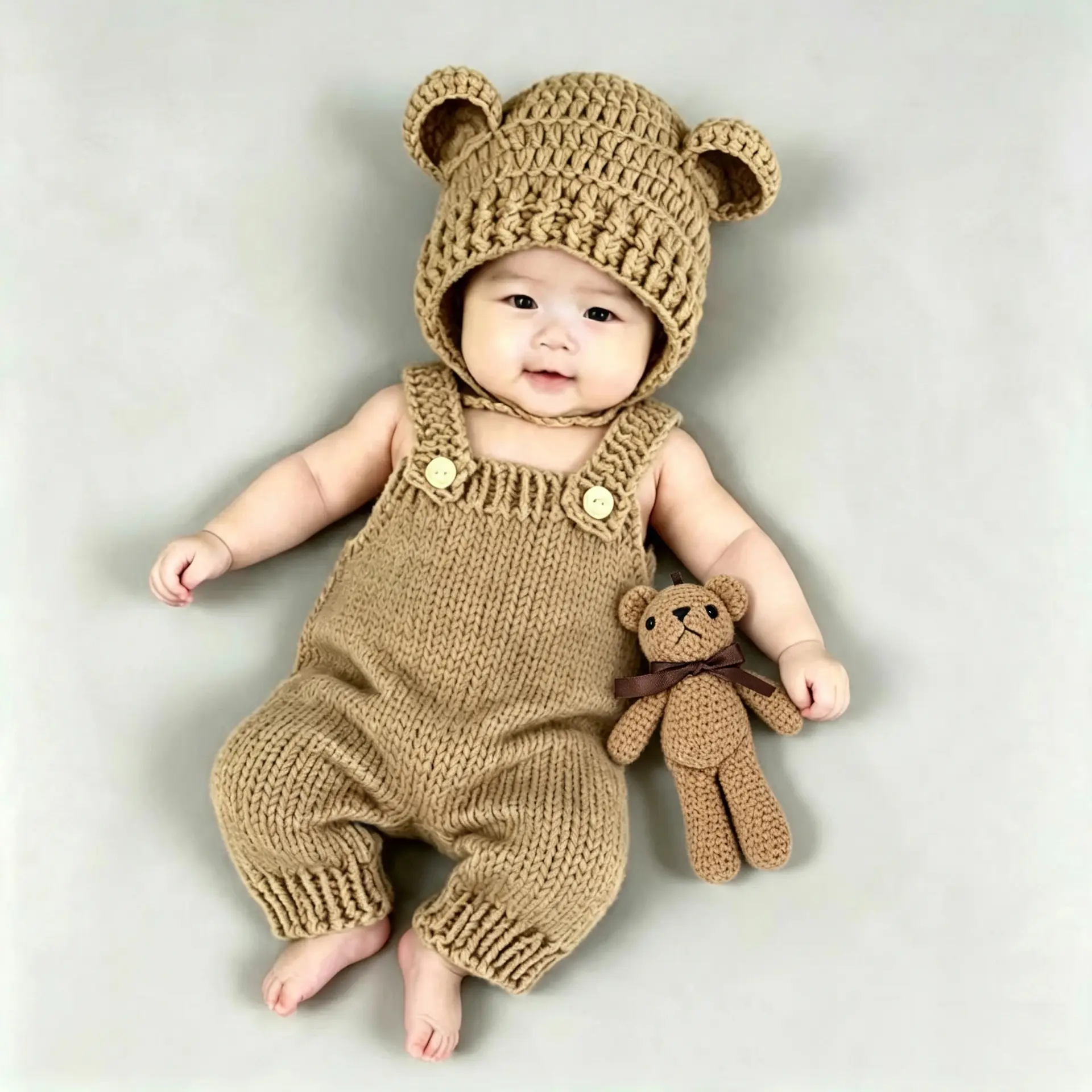 Adorable Newborn Baby Photography Outfit Set – Cute Overalls, Hat & Prop Set for Studio Photoshoots