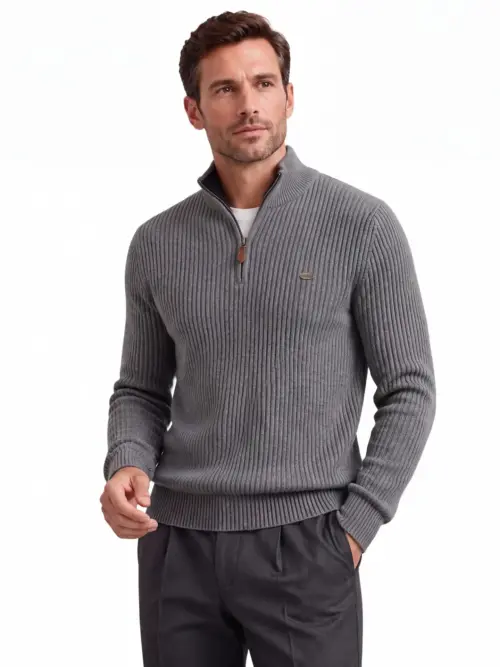 Men's Business Casual Stand Collar Zipper Knit Sweater - Premium Stretch Cotton