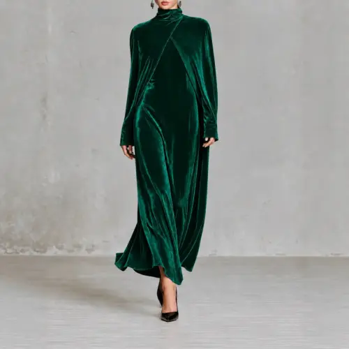 Women's Elegant Velvet Turtleneck Maxi Dress - Long Sleeve A-Line Evening & Workwear Dress