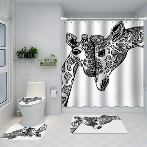 Premium 4-Piece Bathroom Set – Waterproof Fabric Shower Curtain with Matching Non-Slip Bath Mats