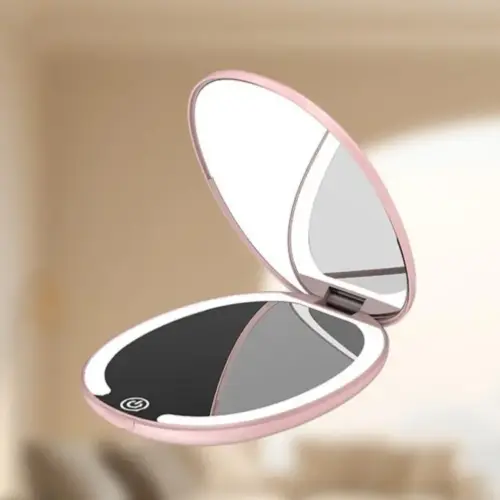 Portable LED Double-Sided Folding Makeup Mirror – Compact Handheld Travel Vanity Mirror