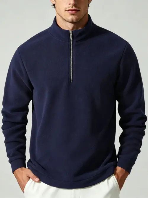 Men's Winter Fleece Half-Zip Sweatshirt - Casual Loose Fit Warm Stand Collar Pullover