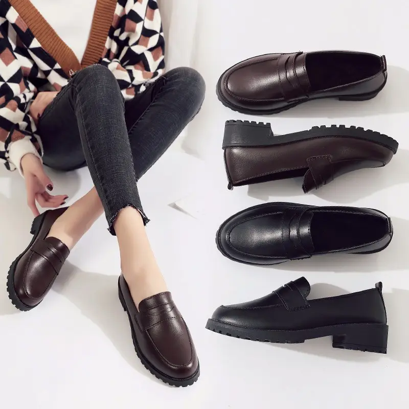 Women's Classic British Style Chunky Loafers - Versatile Korean Ulzzang Low-Heel Work Flats