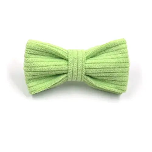 Elegant Corduroy Cat Bow Tie Collar – Light Green Striped Velvet Pet Bow with Gold Hardware
