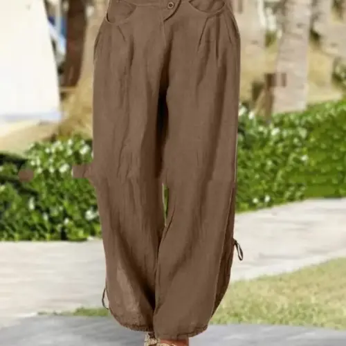 Women's High-Waisted Wide Leg Trousers - Casual Elastic Waist Loose Fit Pants