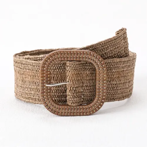 Women's Wide Woven Waist Belt – Stylish Bohemian Pin-Buckle Belt for Dresses and Jeans