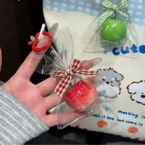 Cute Apple-Shaped Backpack Charm & Keychain - Creative Fruit Bag Pendant with Bow Detail