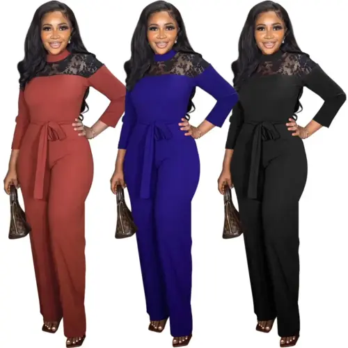Women's Elegant Patchwork High-Waist Straight-Leg Jumpsuit