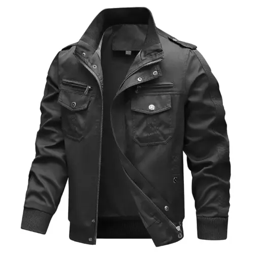 Oversized 100% Cotton Military Style Jacket – Trendy Multi-Pocket Loose Fit Utility Outerwear