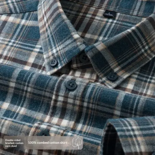 Men's 100% Brushed Cotton Slim Fit Plaid Shirt - Long Sleeve Casual Button-Down