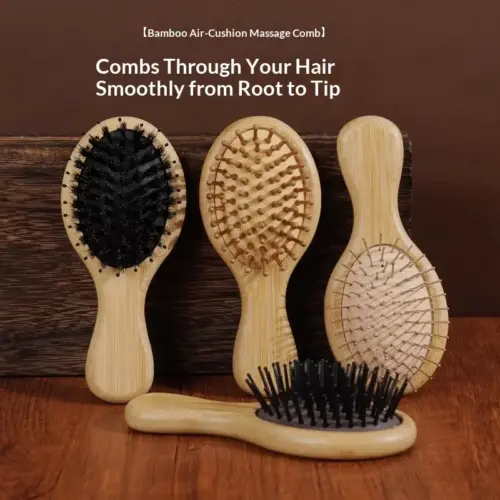 Natural Bamboo Air Cushion Scalp Massage Hair Brush – Anti-Static Detangling Comb for Smooth & Healthy Hair